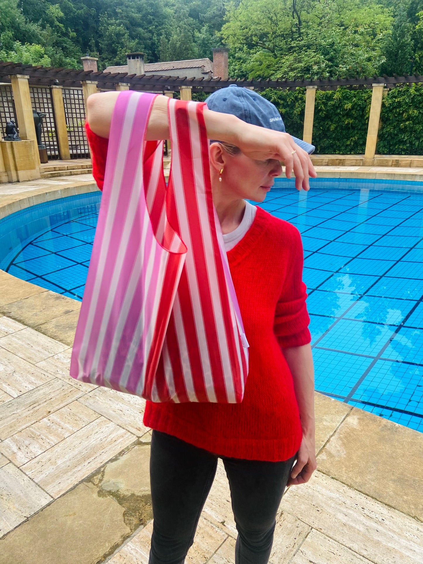 Pink and Red Stripe Parachute Shopper Bag