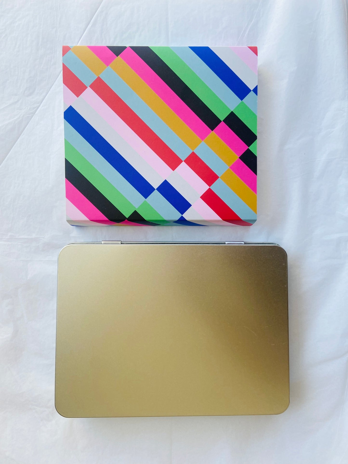 Multicoloured Striped Satin Silk Square Scarf