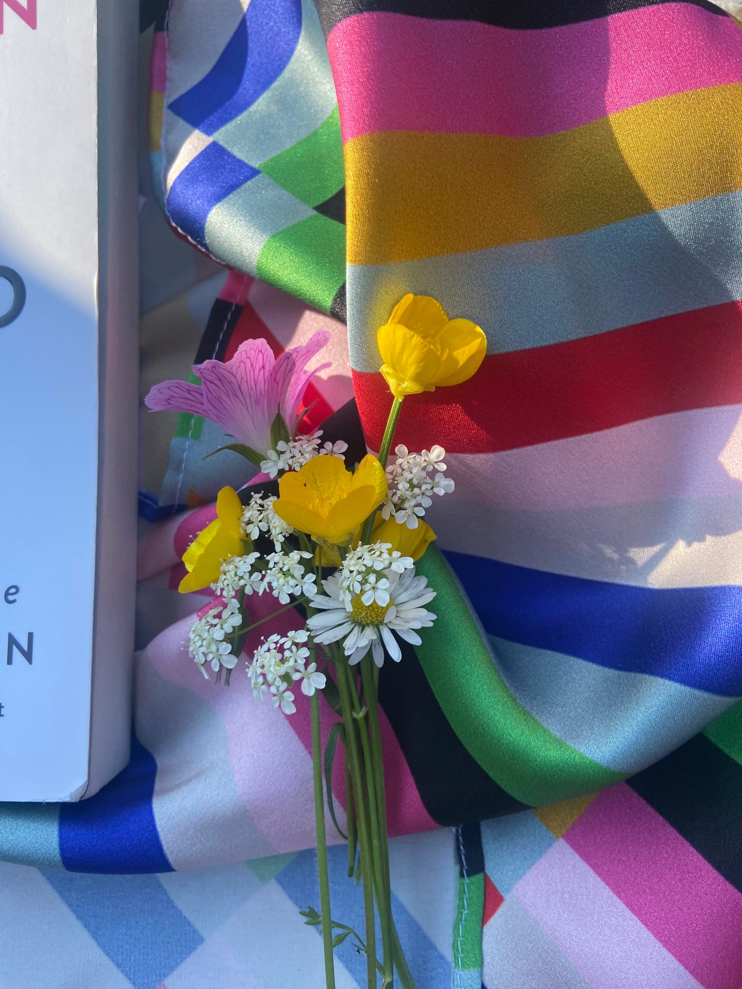 Multicoloured Striped Satin Silk Square Scarf