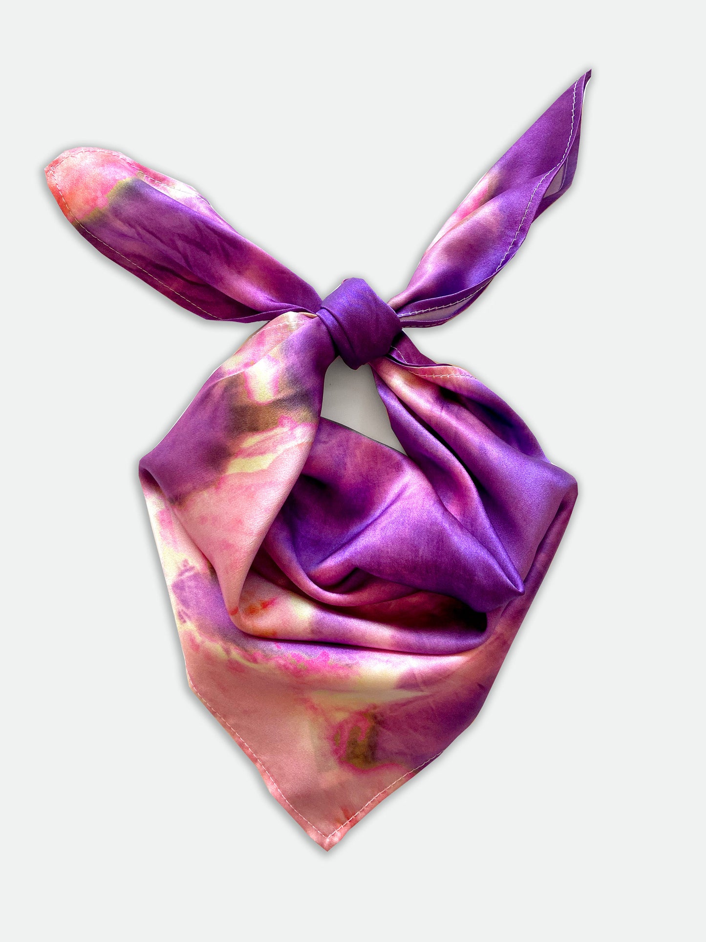 Tie Dye Printed Satin Silk Bandana in Purple and Hot Pink