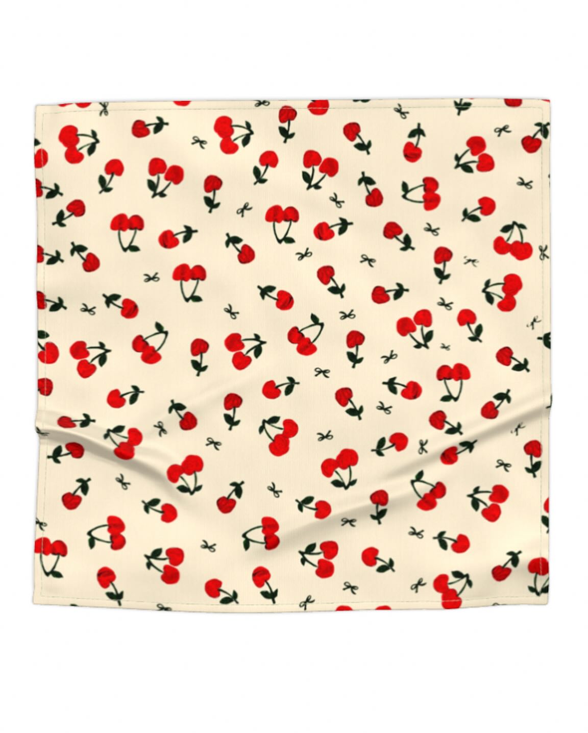 Printed Cherry Bow Satin Silk Square Scarf