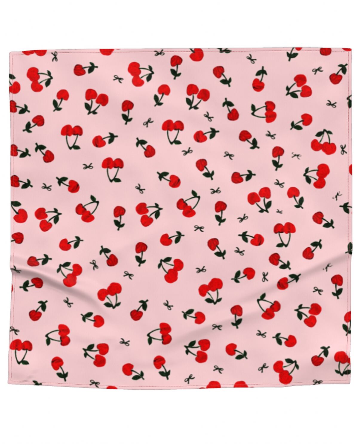 Printed Cherry Bow Satin Silk Square Scarf