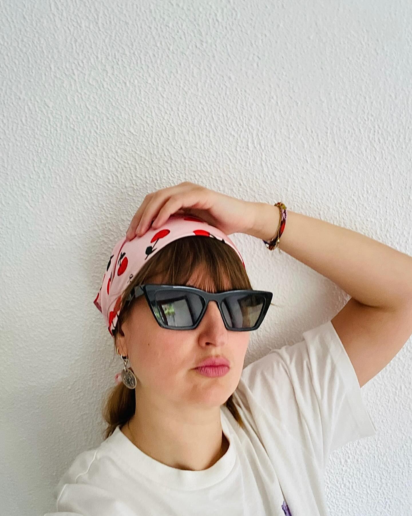 Printed Cherry Bow Satin Silk Square Scarf