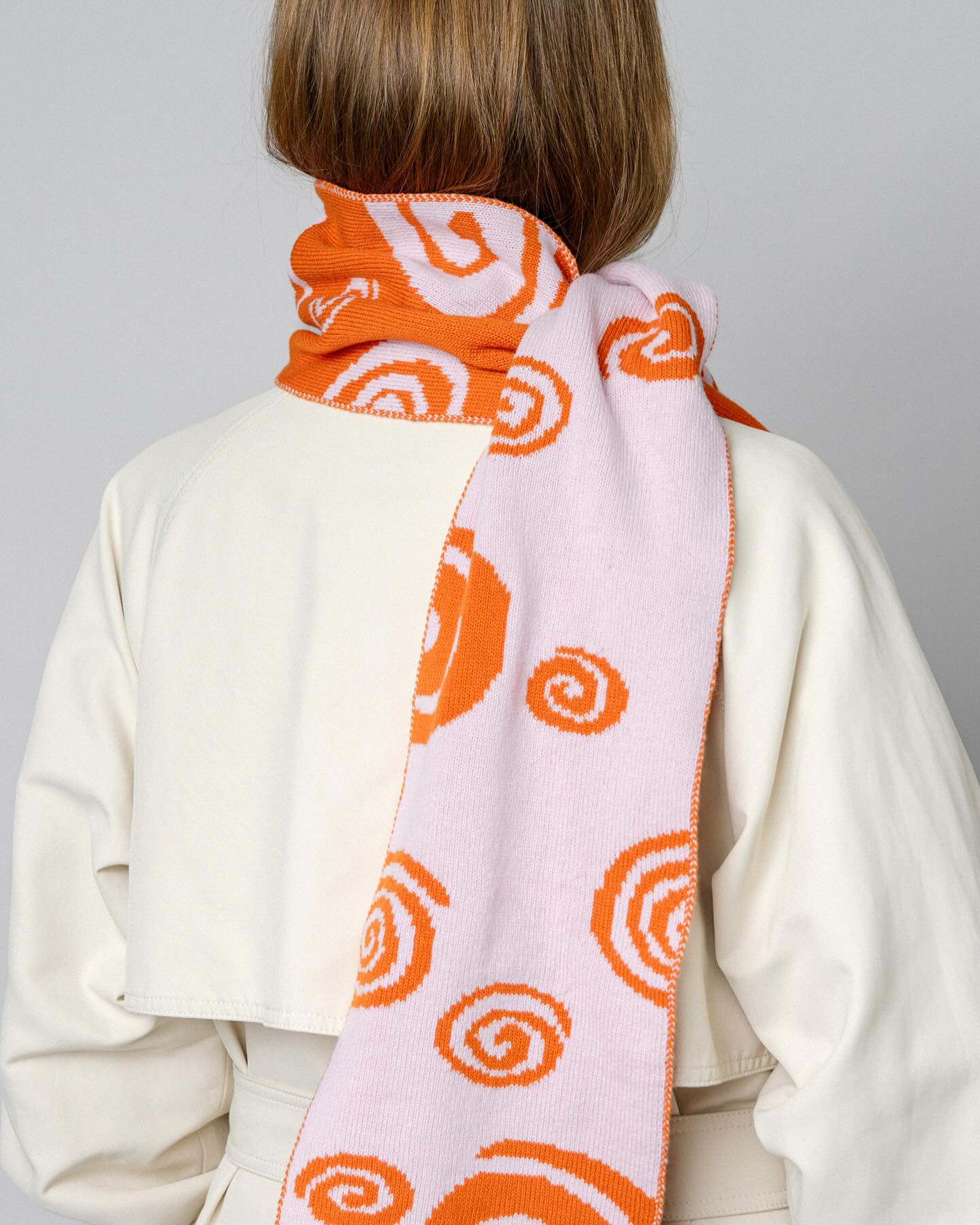 Louise Spiral Wool and Cashmere Scarf in Orange and Pink