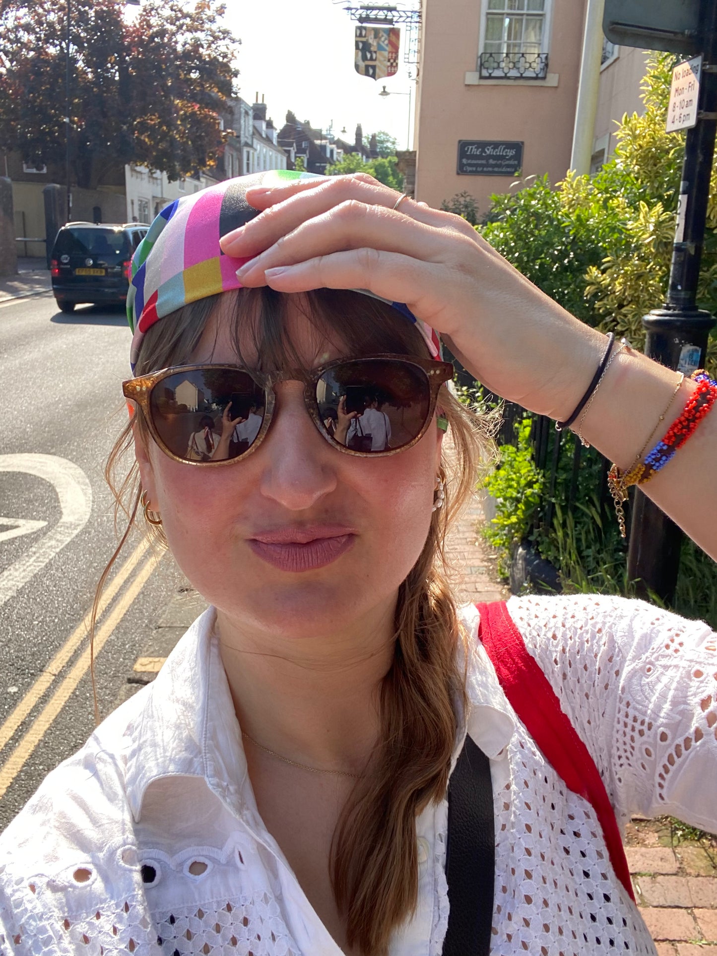 Multicoloured Striped Satin Silk Square Scarf