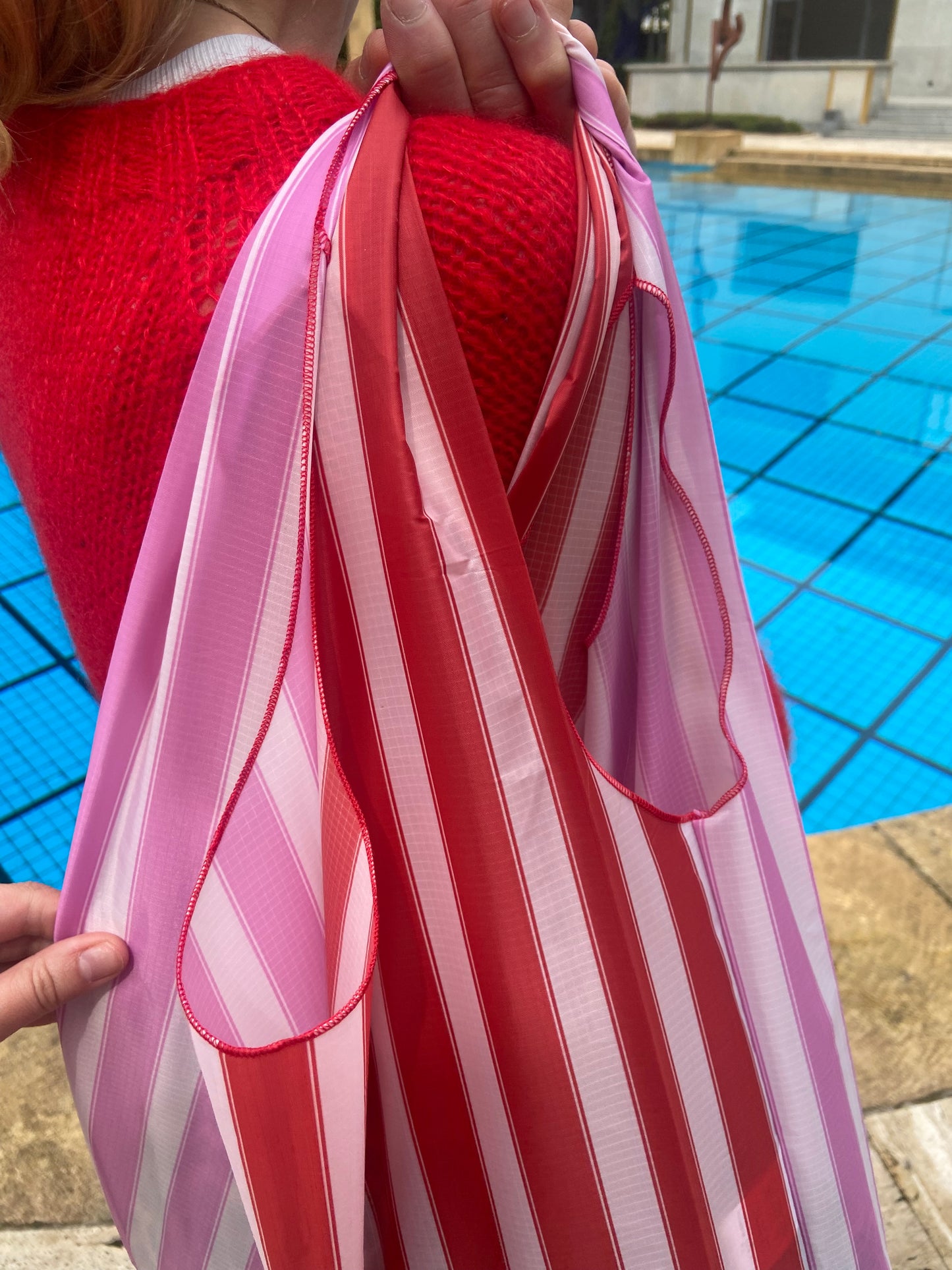 Pink and Red Stripe Parachute Shopper Bag