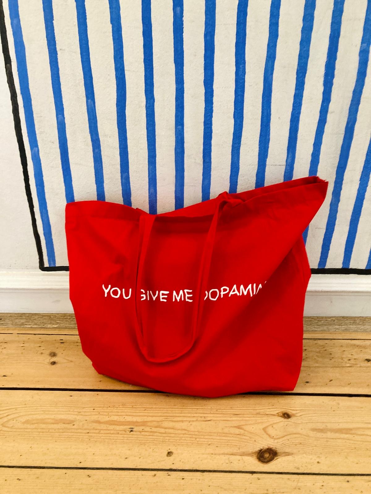 Dopamine Slogan Large organic Tote Bag in Red