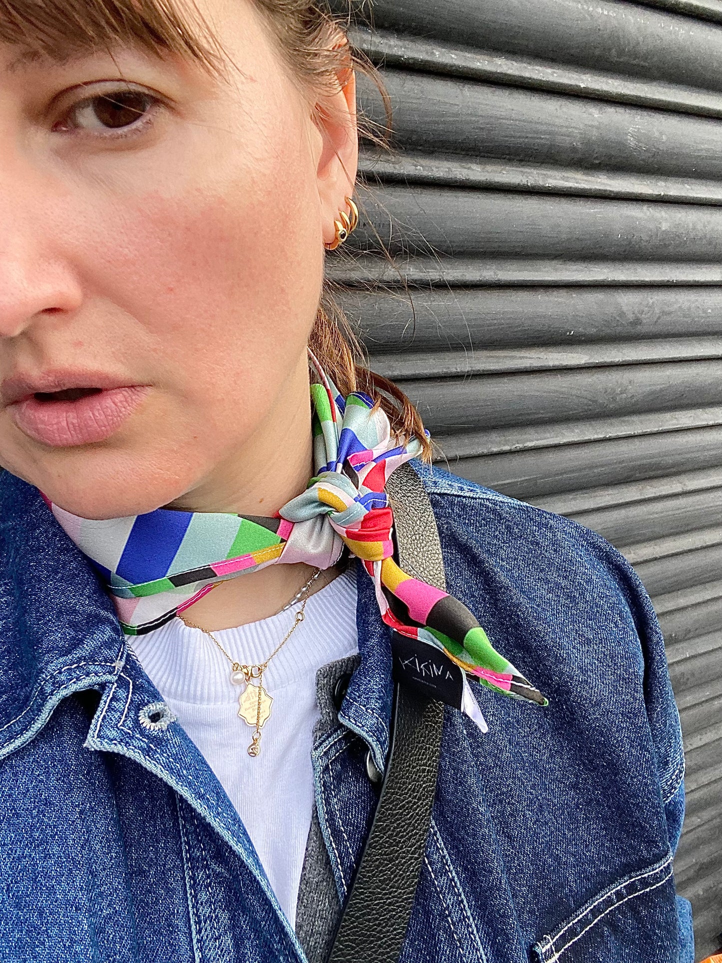 Multicoloured Striped Satin Silk Square Scarf