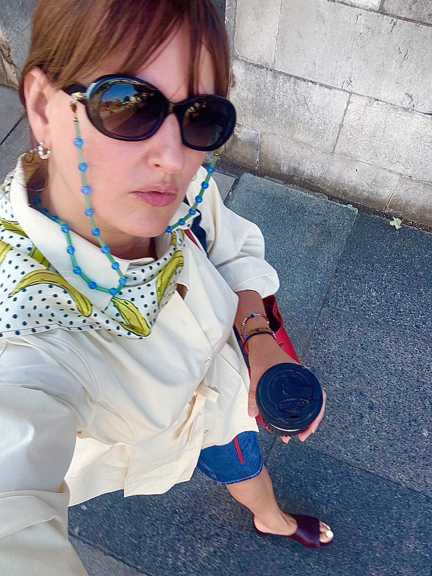 Banana polkadot Satin Silk Square Scarf