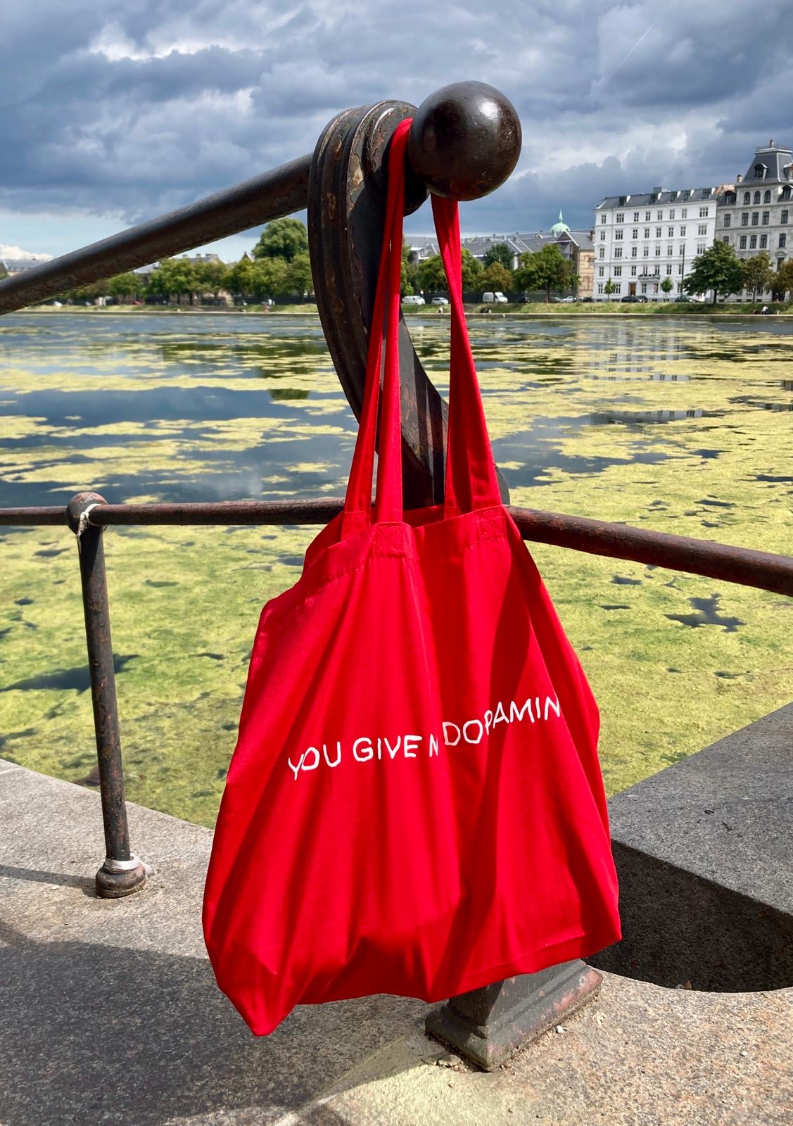 Dopamine Slogan Large organic Tote Bag in Red