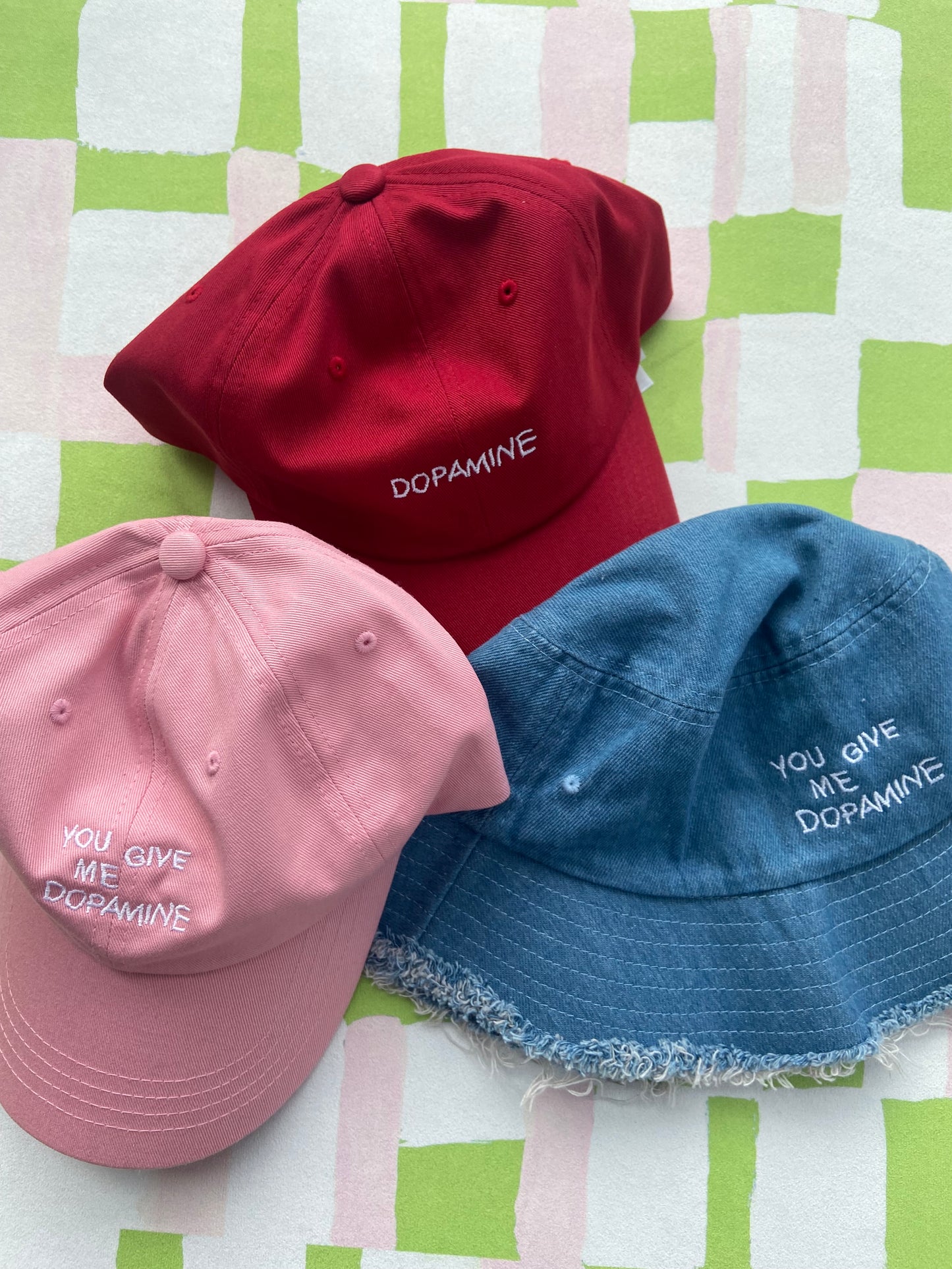 You Give Me Dopamine Distressed denim bucket hat