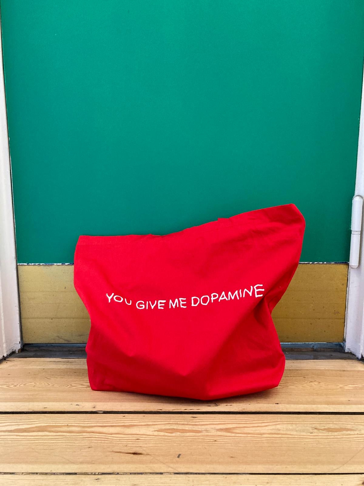 Dopamine Slogan Large organic Tote Bag in Red