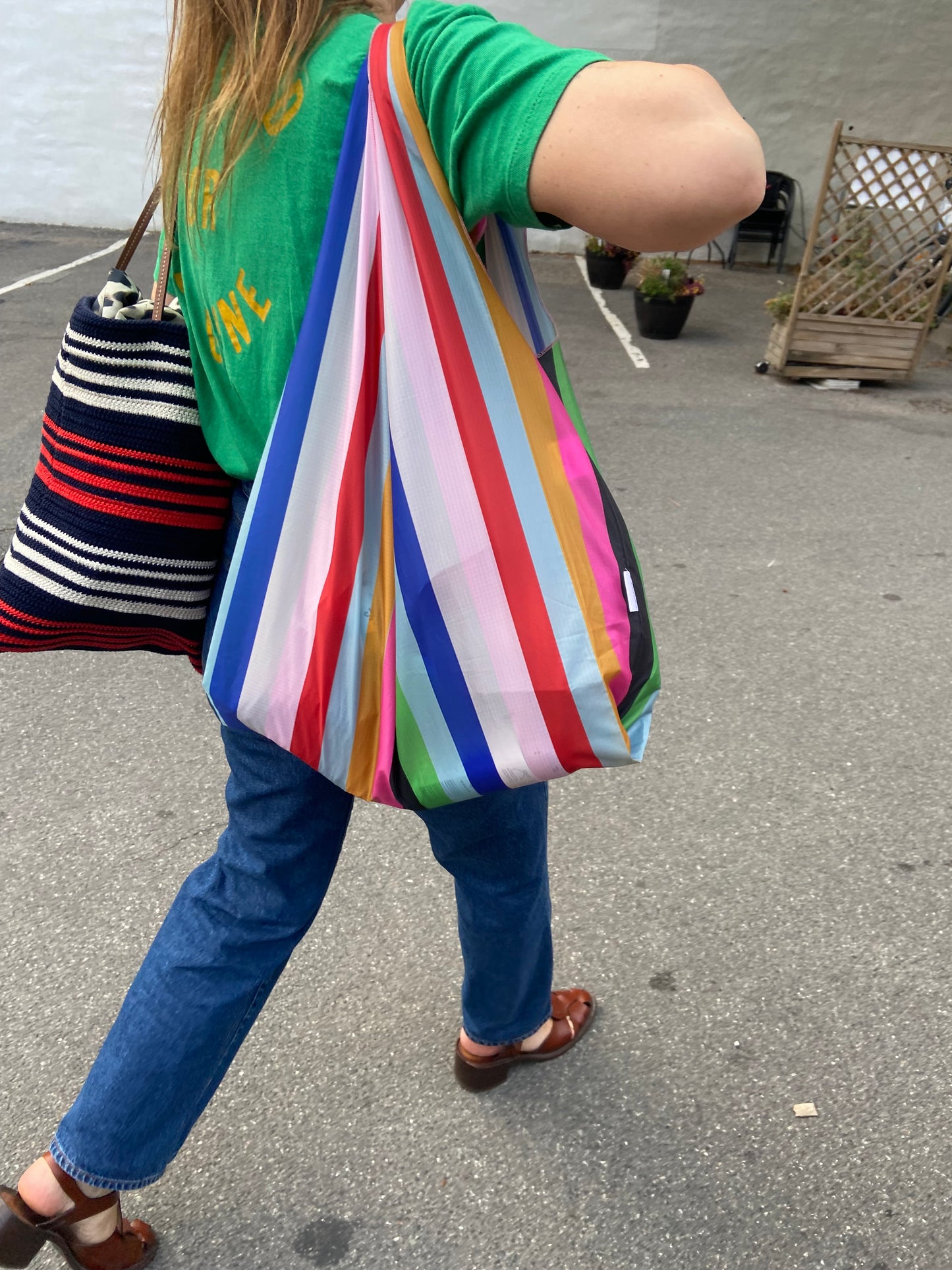 Multicoloured Stripe Parachute Shopper Bag
