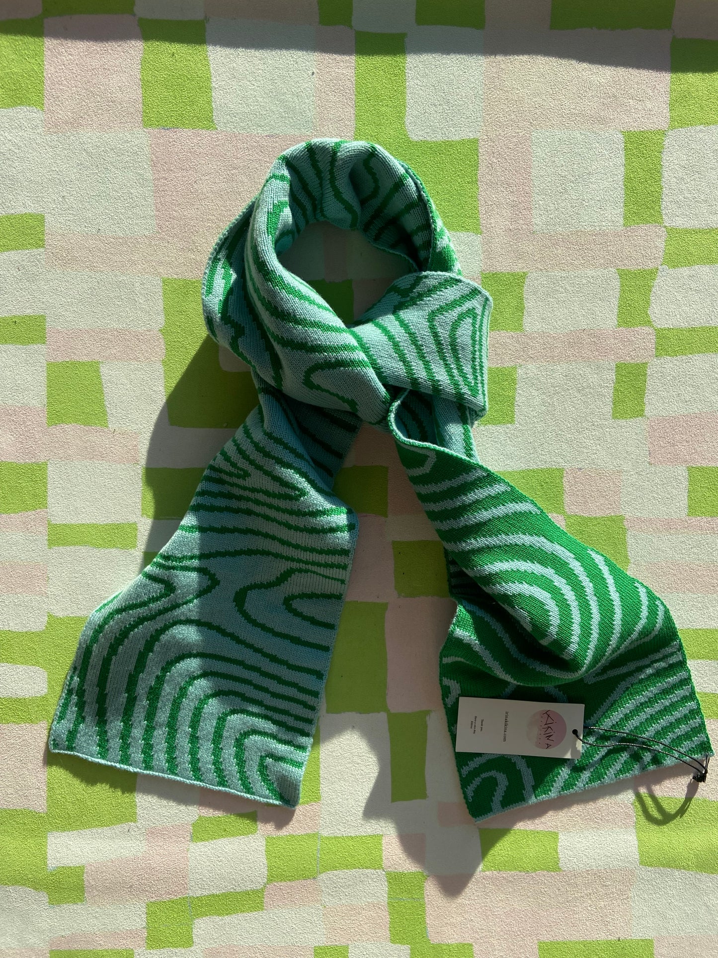 Swirly Stripe Wool and Cashmere Scarf in Green and Blue