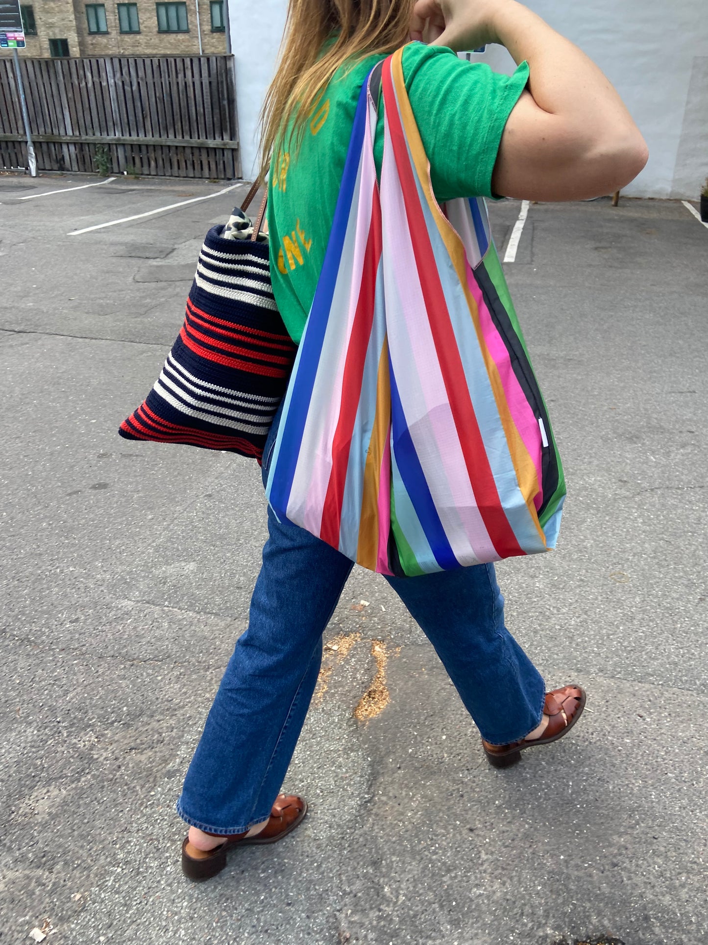 Multicoloured Stripe Parachute Shopper Bag
