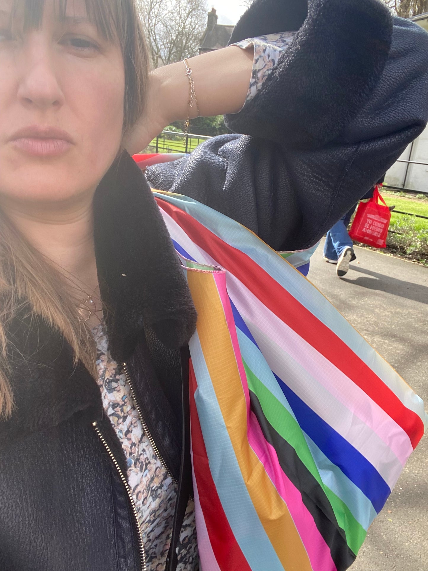 Multicoloured Stripe Parachute Shopper Bag
