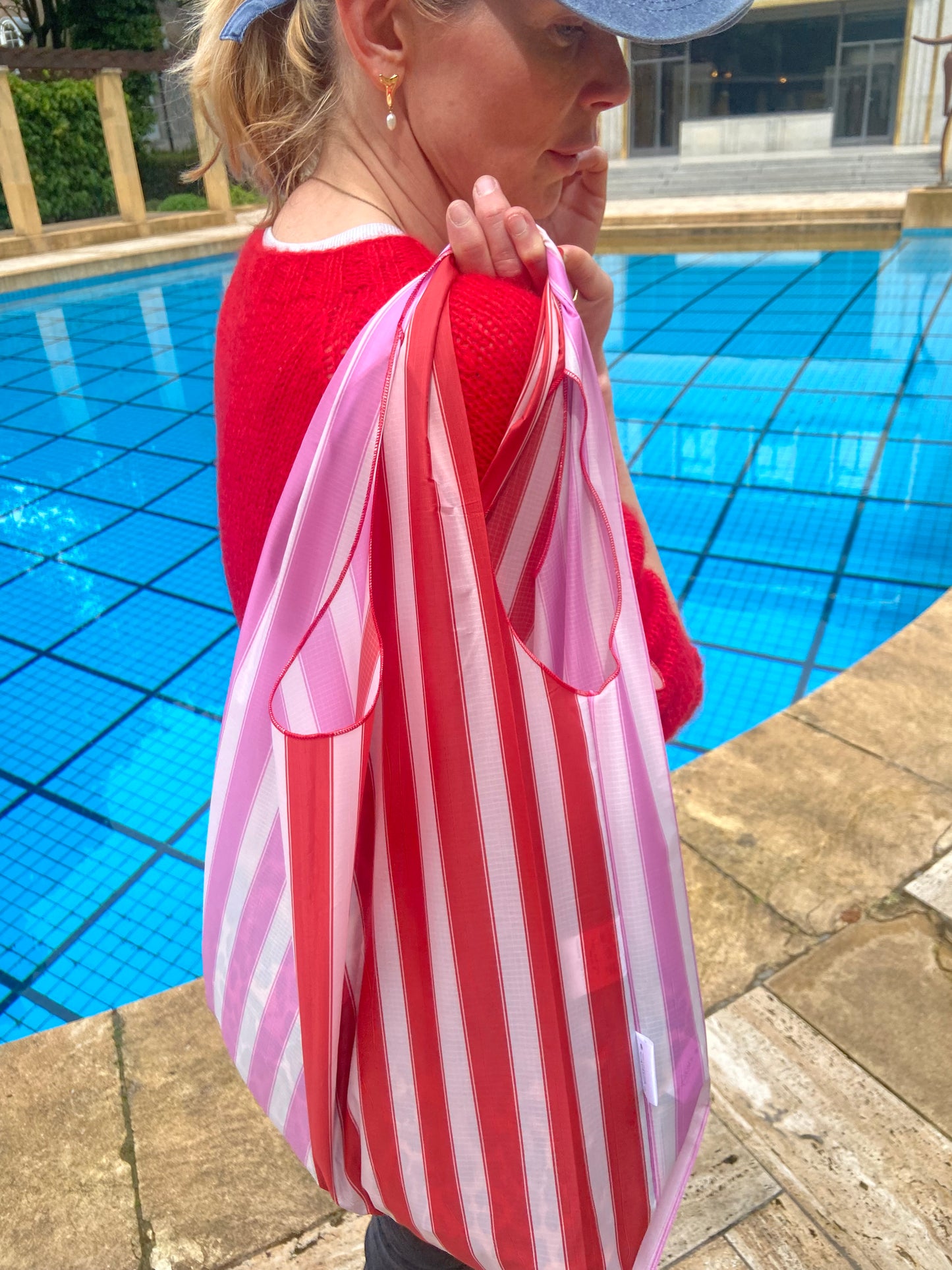 Pink and Red Stripe Parachute Shopper Bag