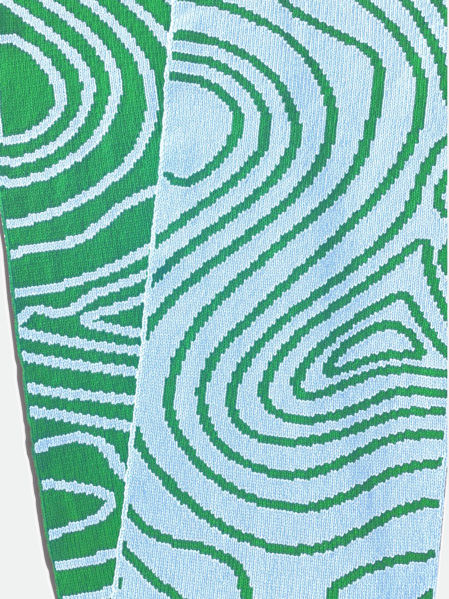 Swirly Stripe Wool and Cashmere Scarf in Green and Blue