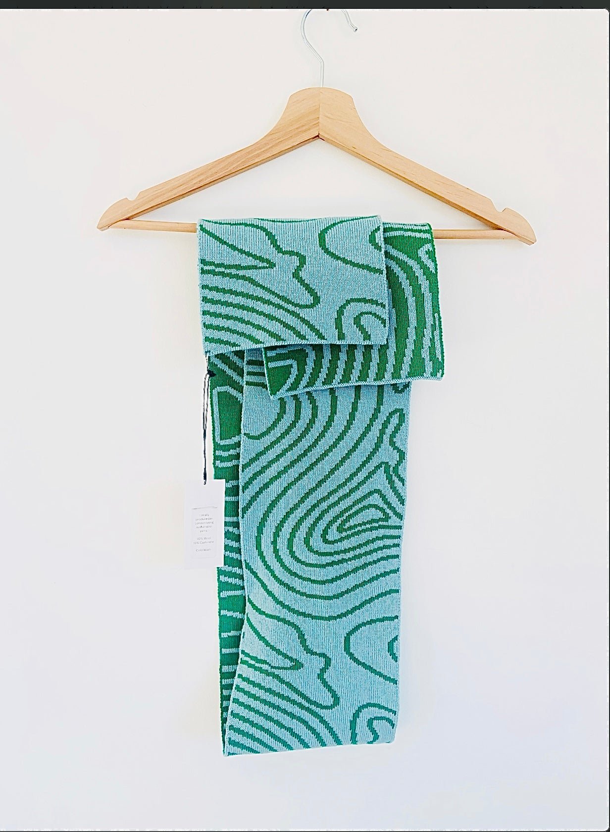 Swirly Stripe Wool and Cashmere Scarf in Green and Blue