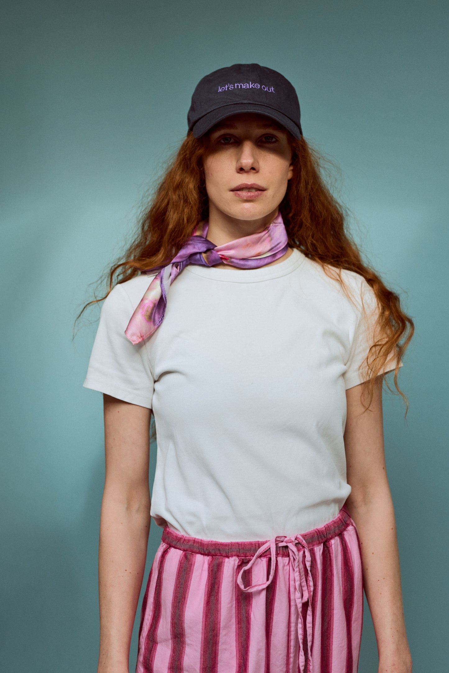 Tie Dye Printed Satin Silk Bandana in Purple and Hot Pink
