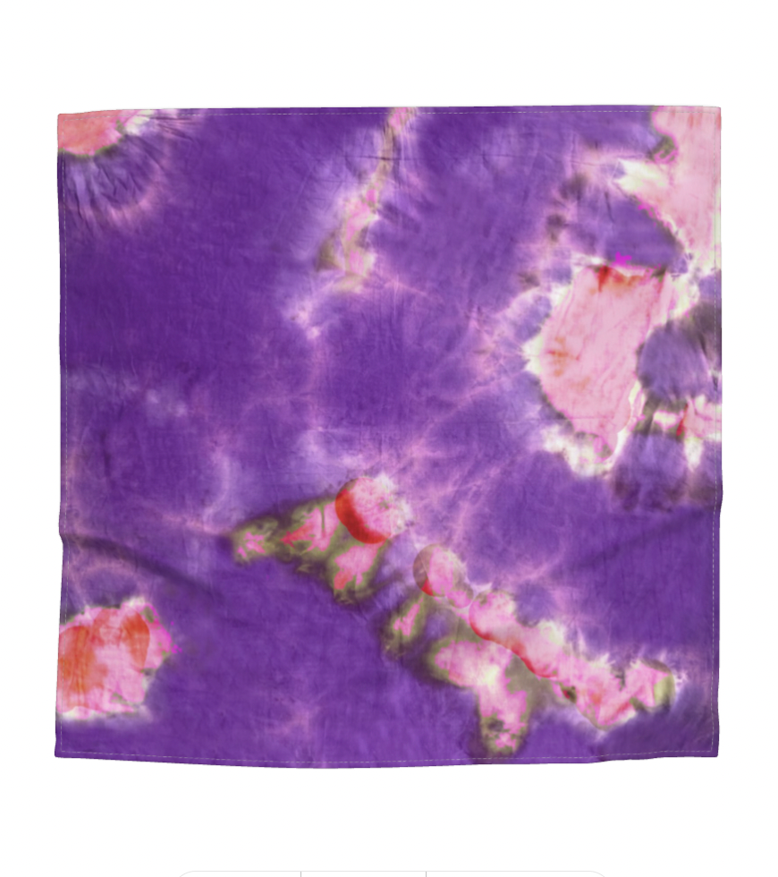 Tie Dye Printed Satin Silk Bandana in Purple and Hot Pink