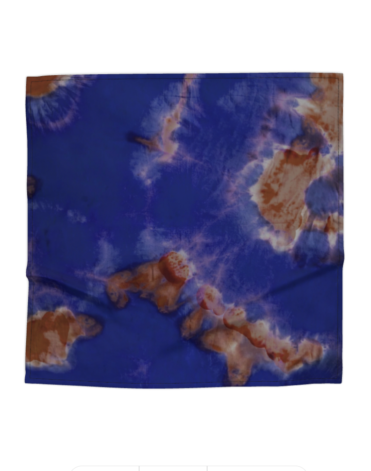 Tie Dye Printed Satin Silk Bandana in Indigo Blue & Chocolate