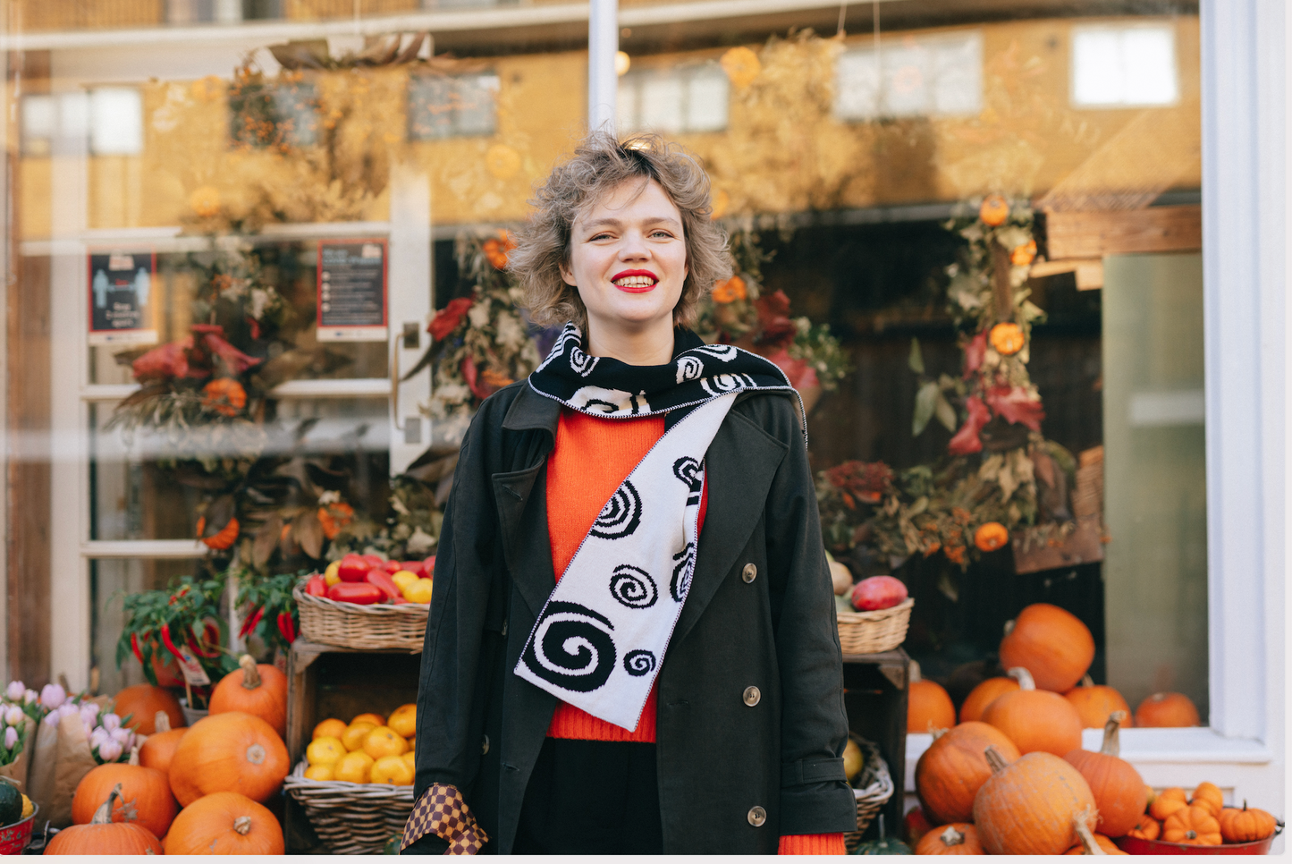 Louise Spiral Cashmere and Wool Scarf in Monochrome