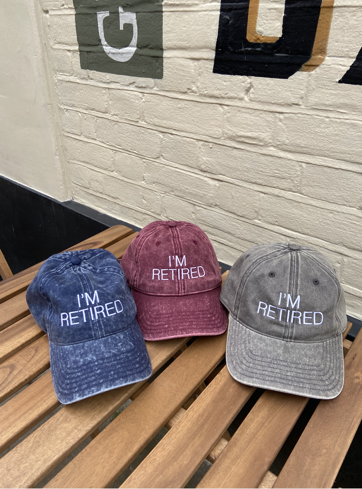 I'm Retired Embroidered Slogan Washed Cap in Blue