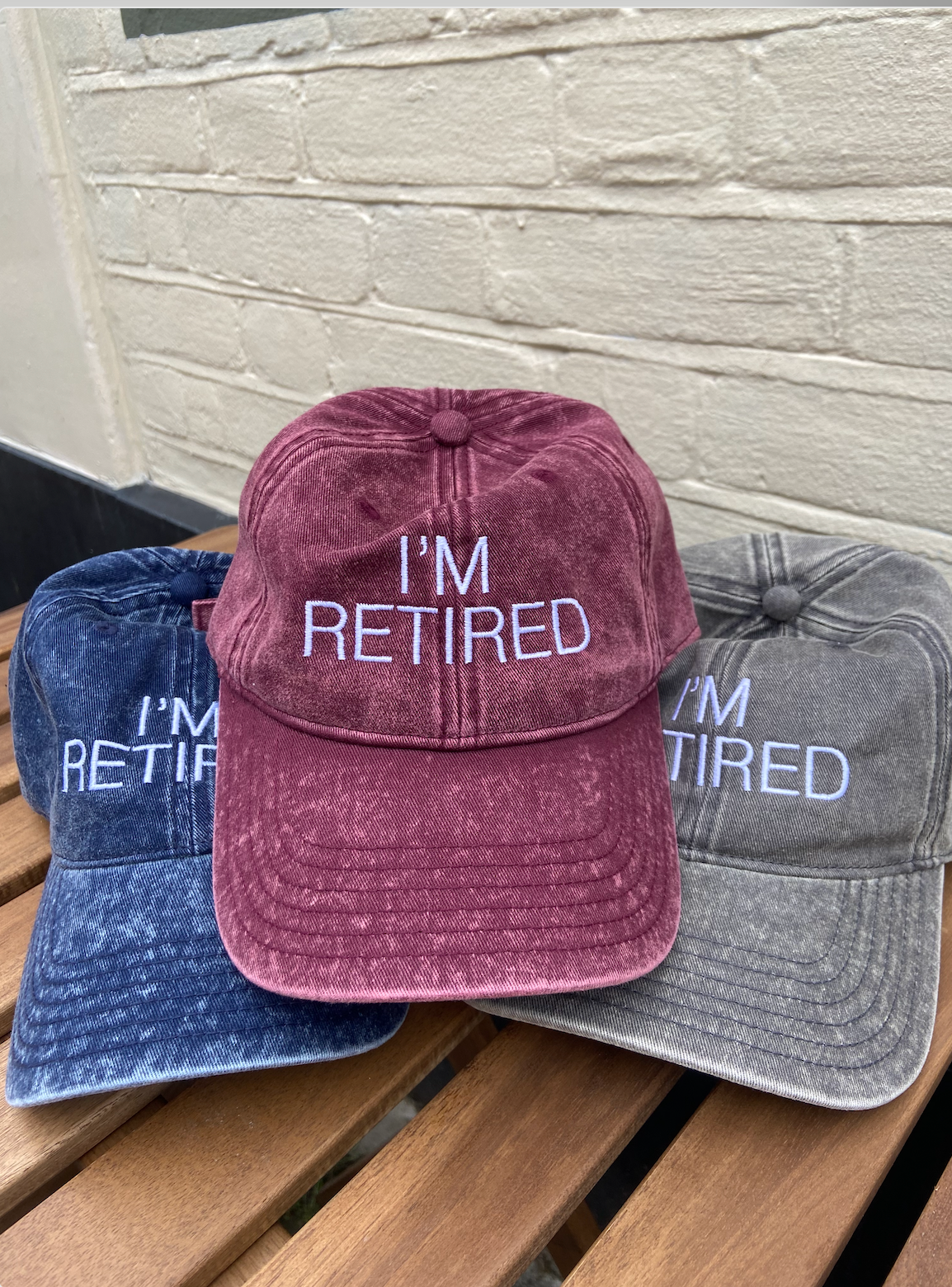 I'm Retired Embroidered Slogan Washed Cap in Blue
