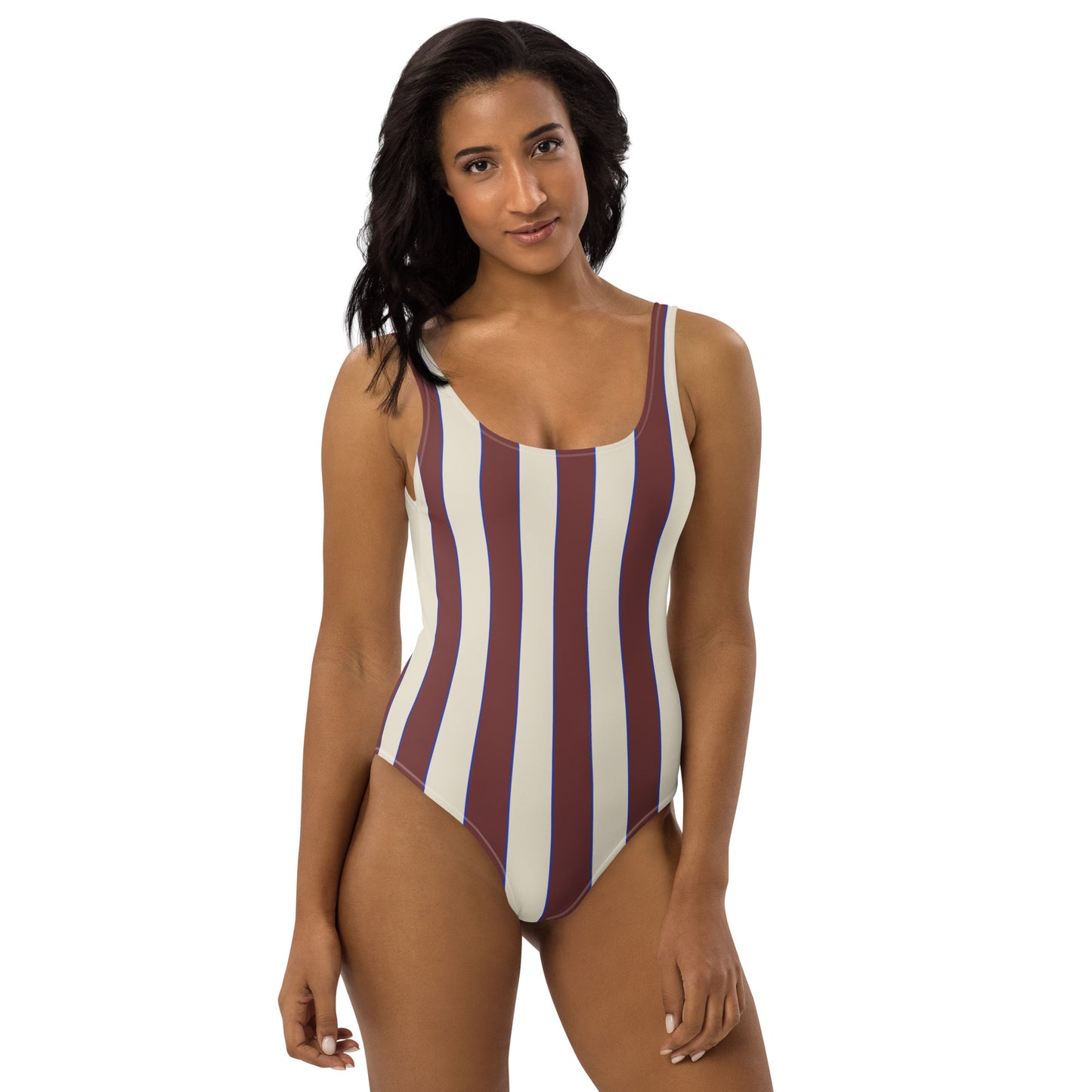 Striped One-Piece Swimsuit in Chocolate Brown