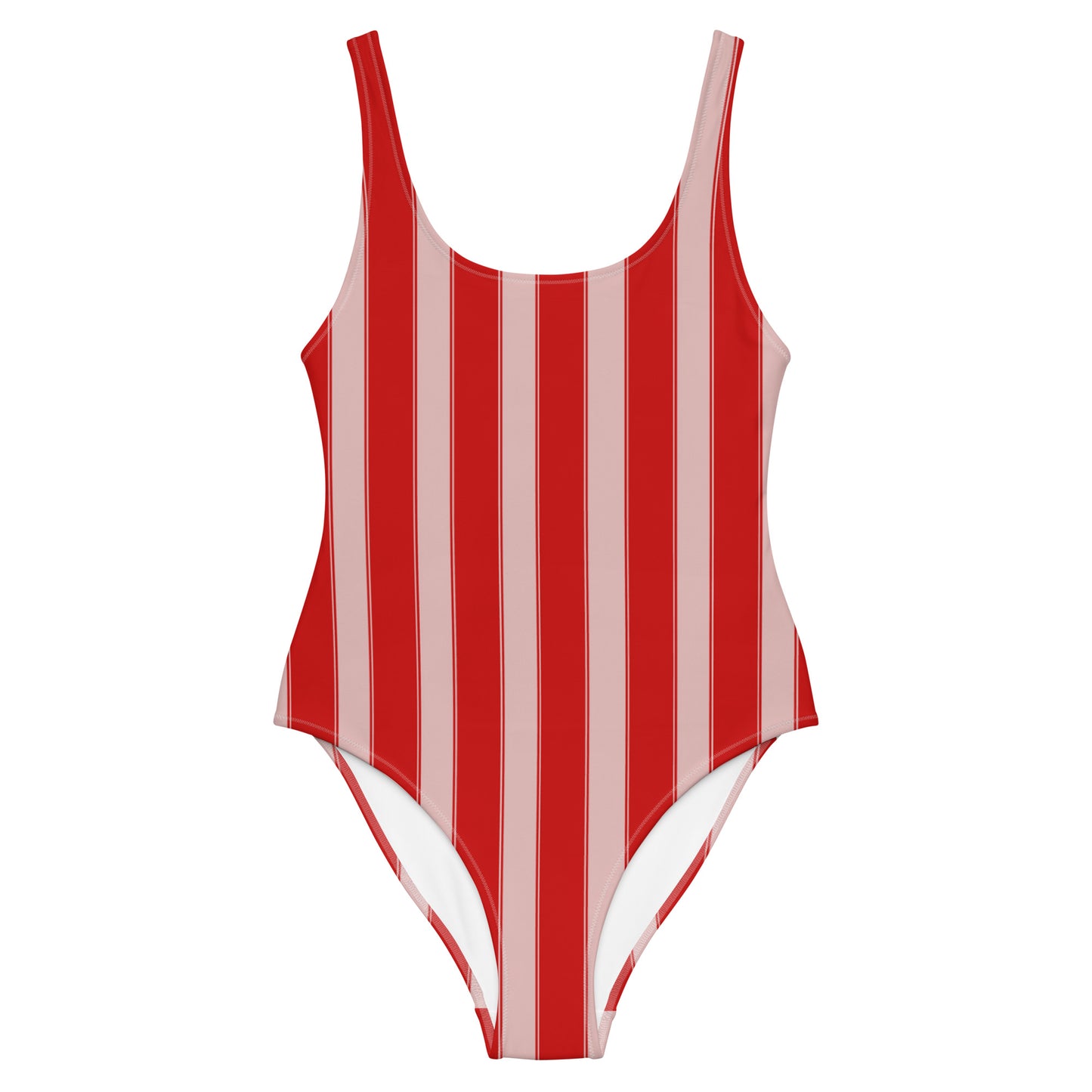 Striped One-Piece Swimsuit In PInk and Red