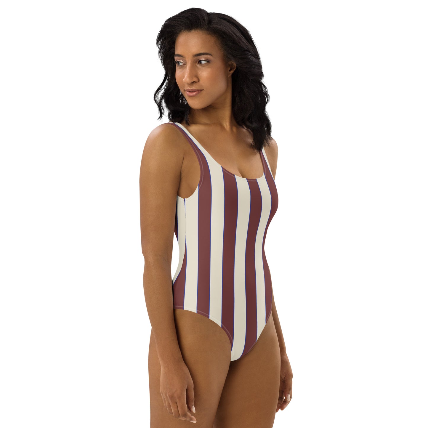 Striped One-Piece Swimsuit in Chocolate Brown