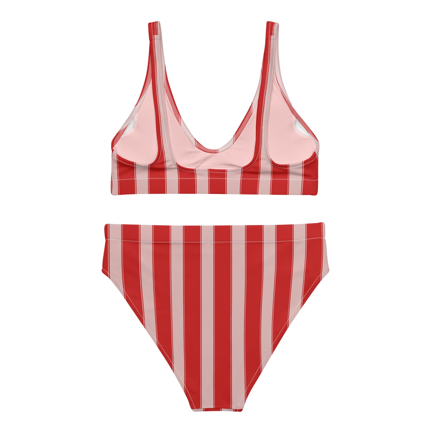 Striped Recycled high-waisted Bikini in Pink and Red