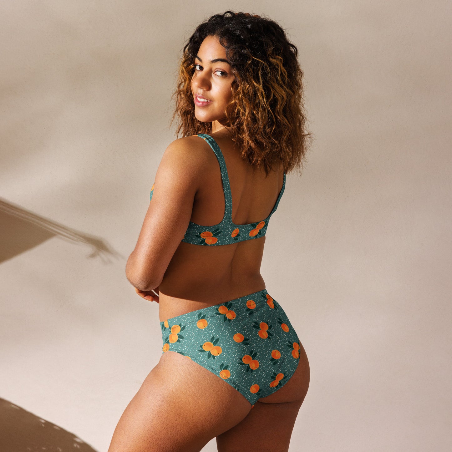 Orange Print Recycled high-waisted bikini