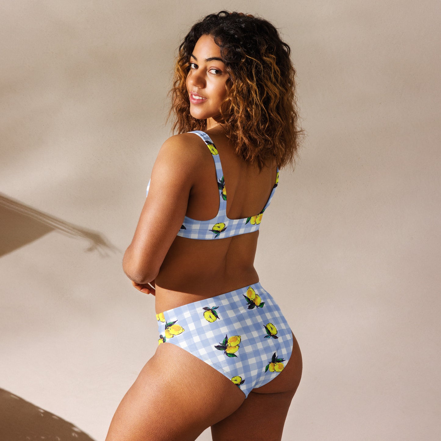 Lemon Print Recycled high-waisted bikini