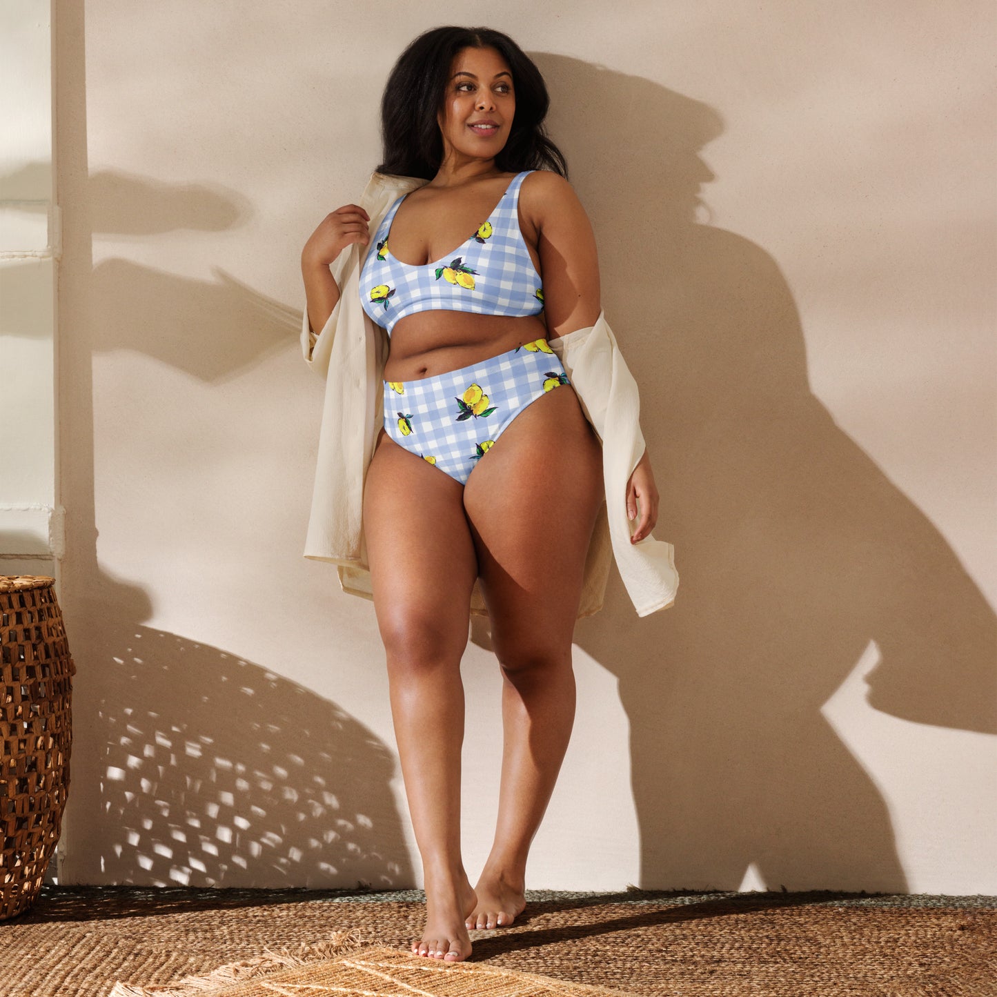Lemon Print Recycled high-waisted bikini