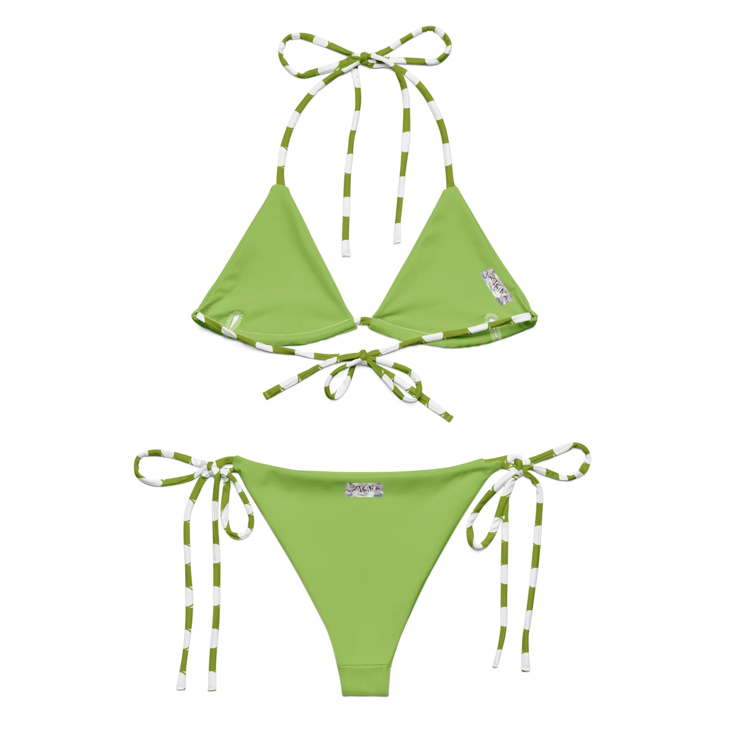 Checkered Print Recycled String Bikini in Avocado Green