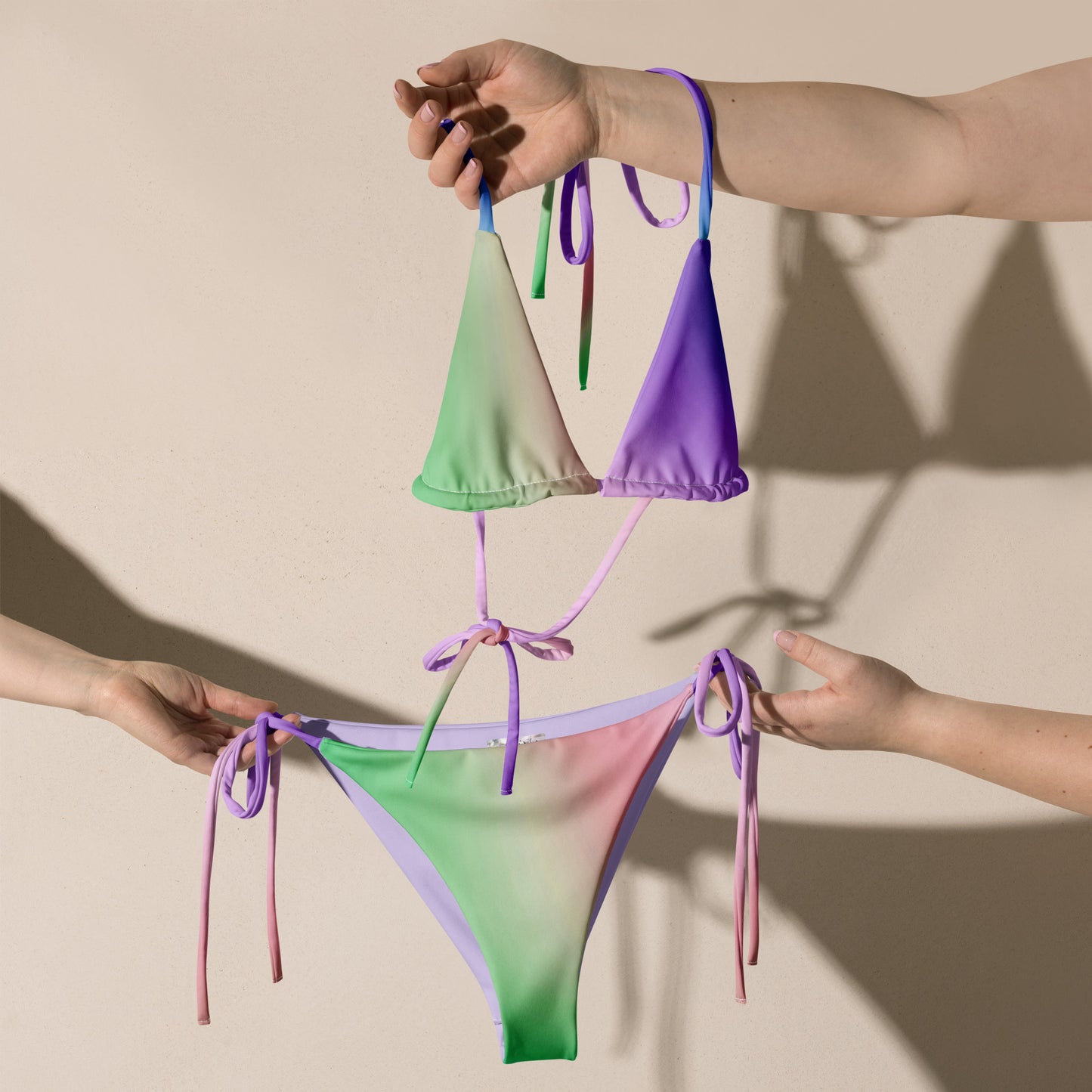 Gradient All-over print recycled string bikini