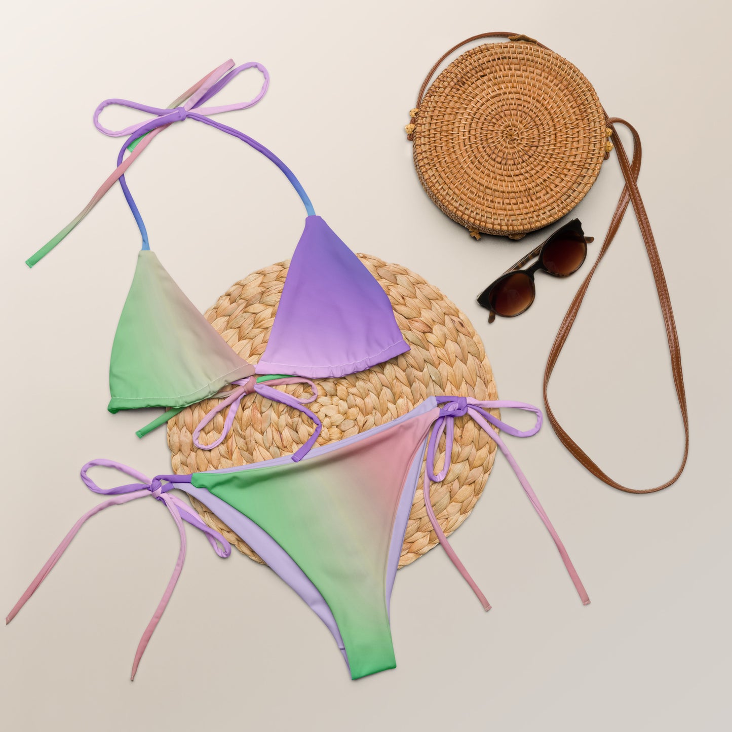 Gradient All-over print recycled string bikini