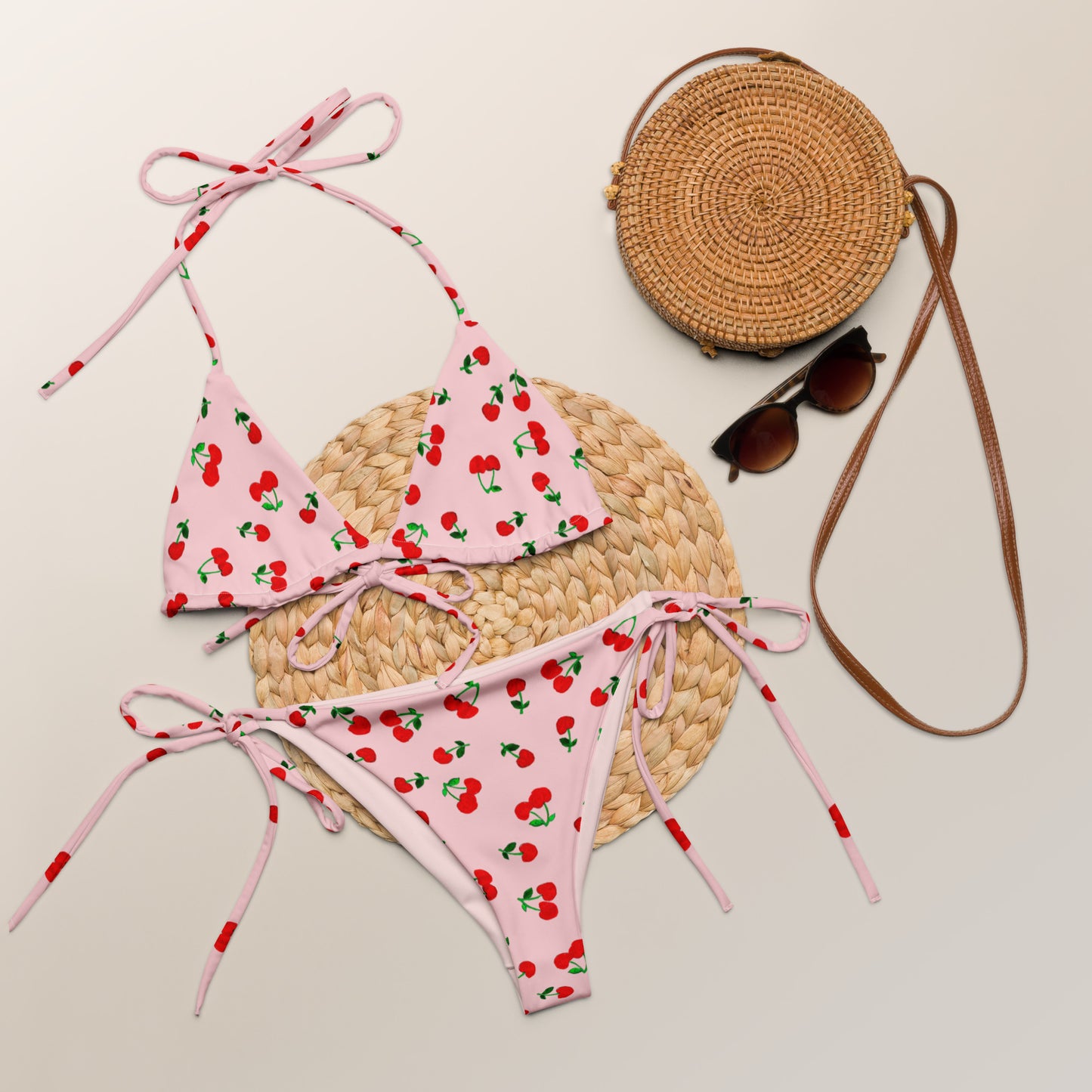 Cherry All-over print Recycled String Bikini