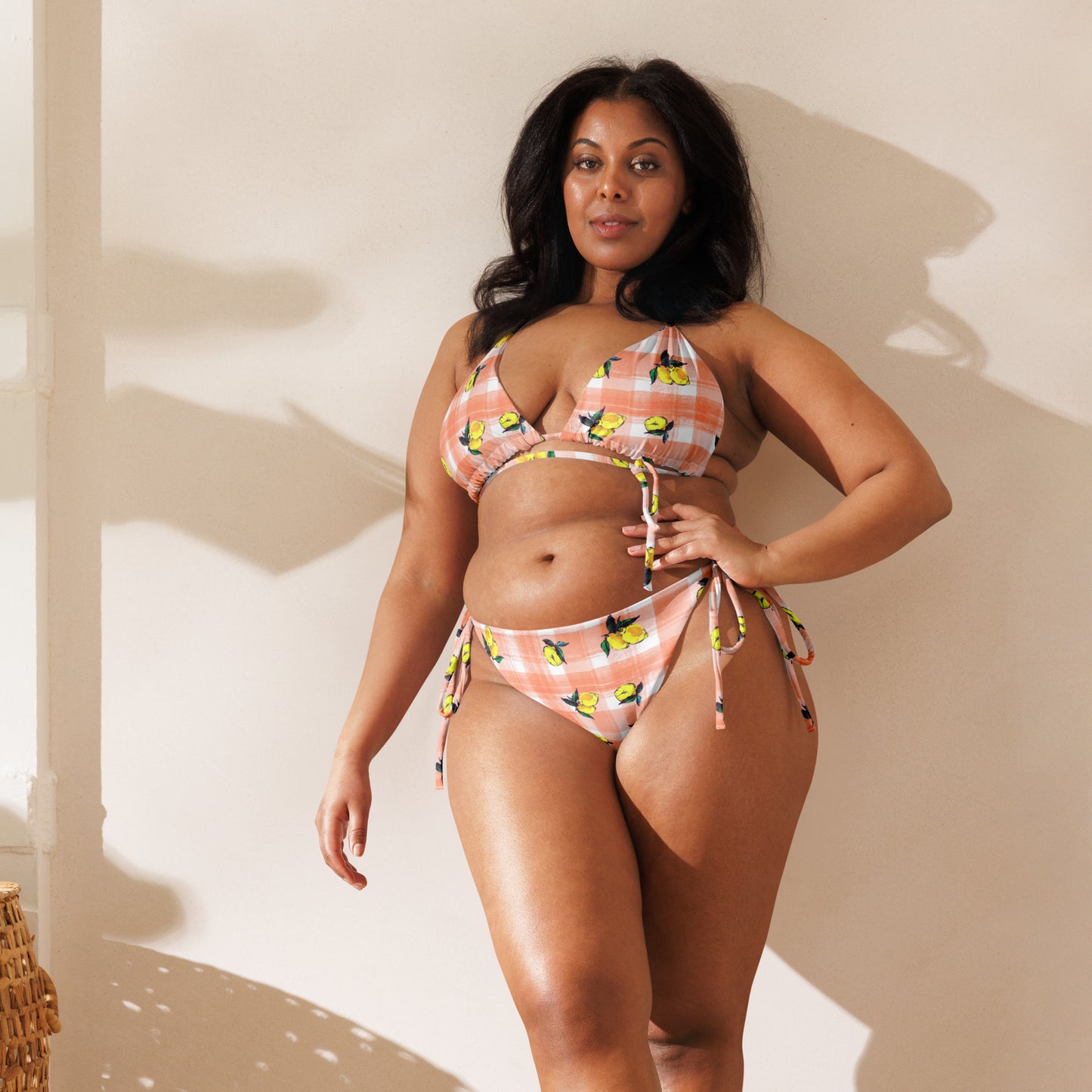 Lemon Painted Recycled String Bikini in Coral