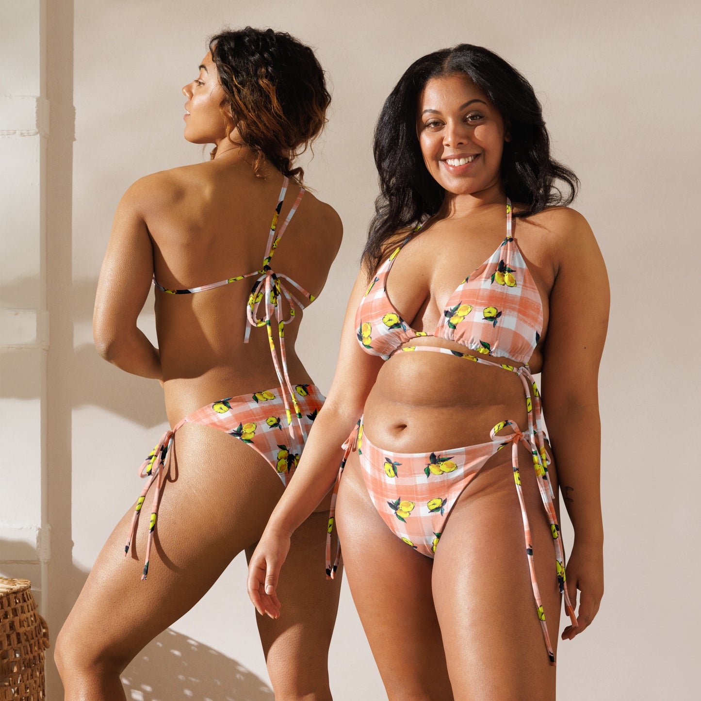 Lemon Painted Recycled String Bikini in Coral