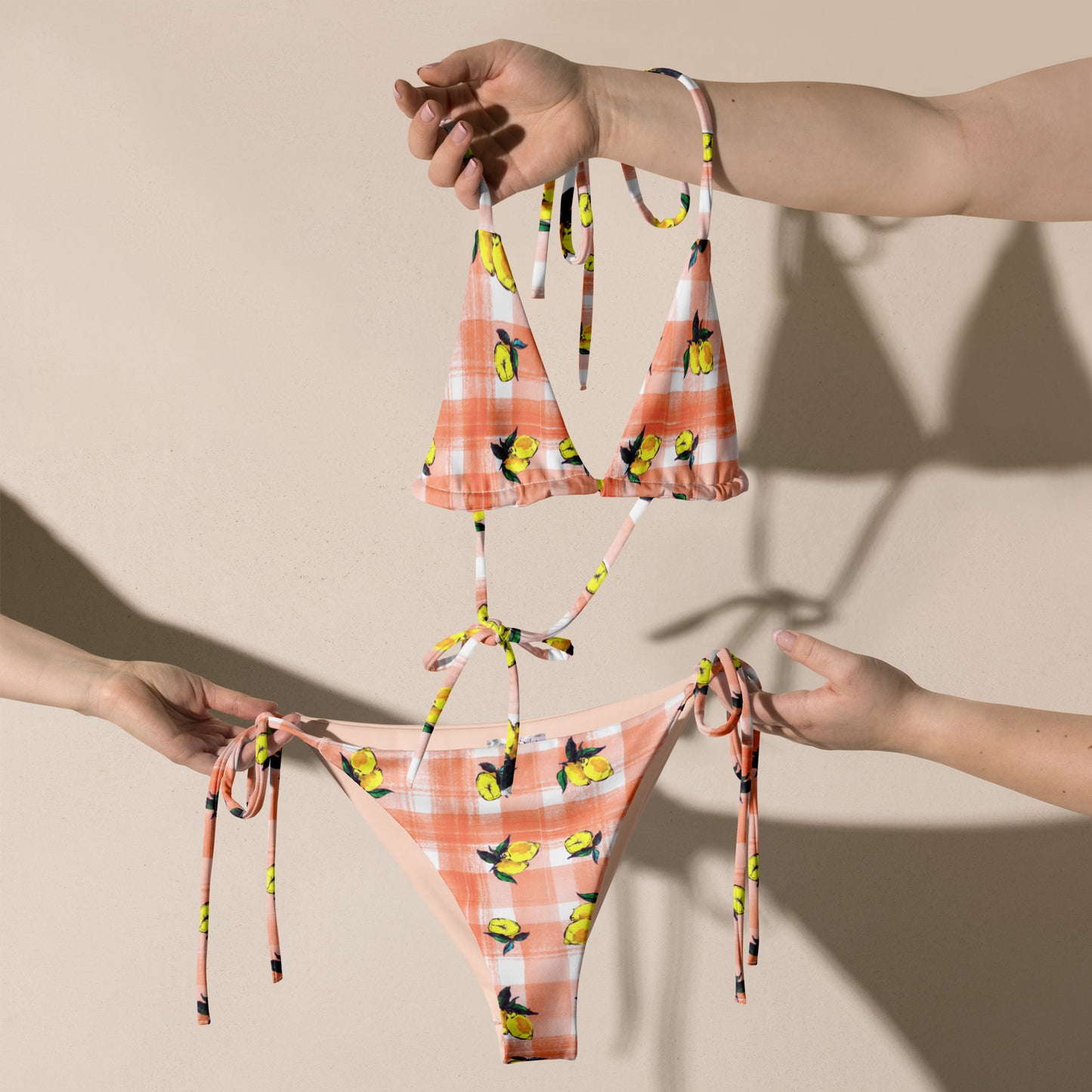 Lemon Painted Recycled String Bikini in Coral