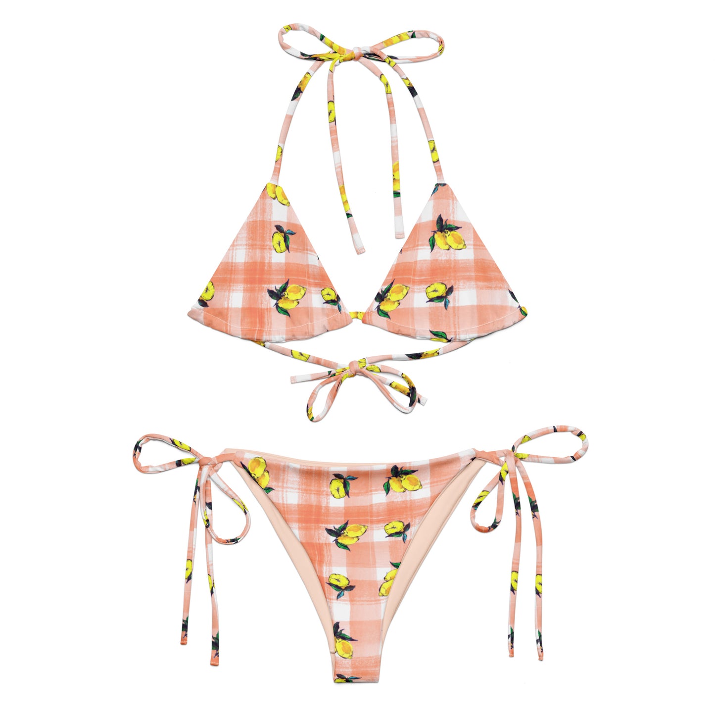 Lemon Painted Recycled String Bikini in Coral