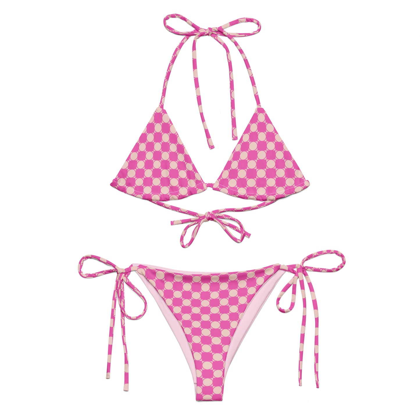 Checkered All-over print recycled string bikini