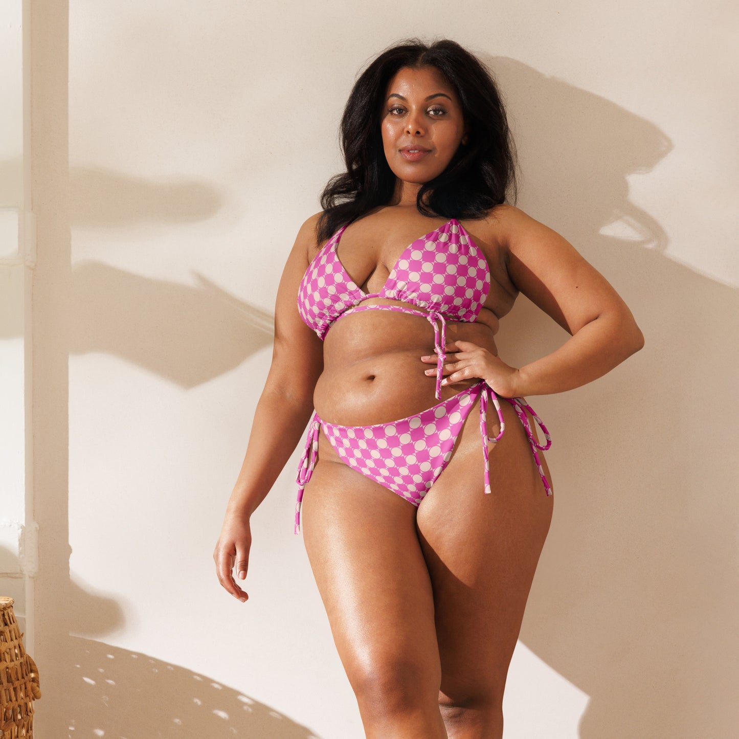 Checkered All-over print recycled string bikini