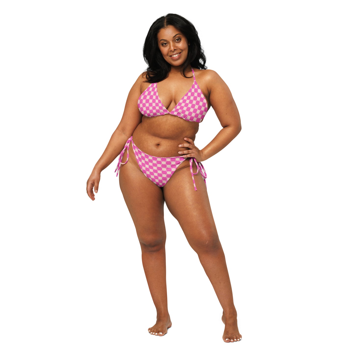 Checkered All-over print recycled string bikini