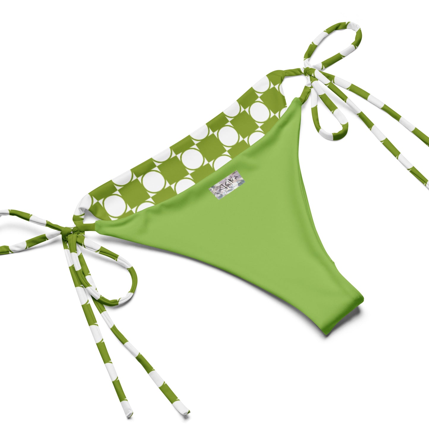 Checkered Print Recycled String Bikini in Avocado Green