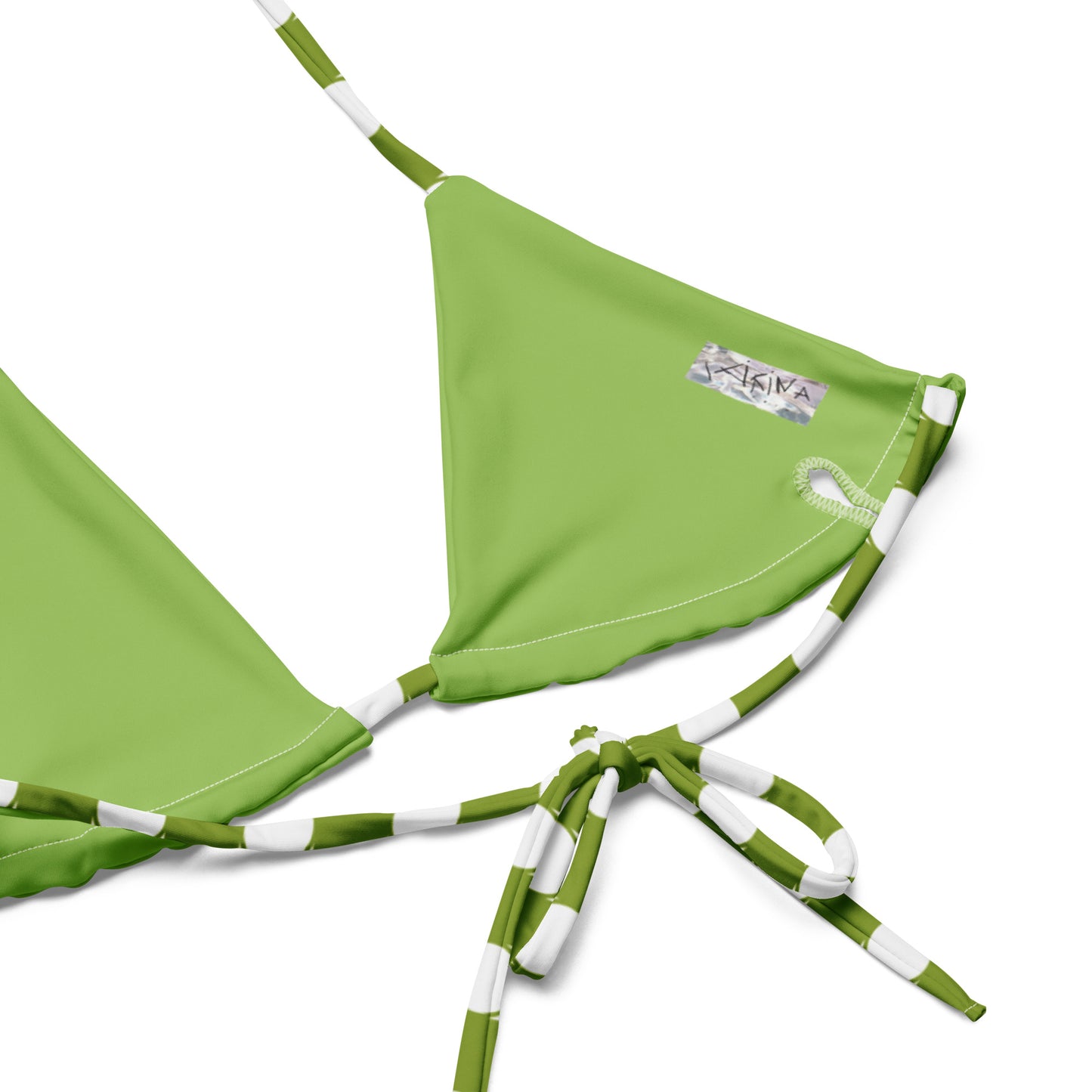 Checkered Print Recycled String Bikini in Avocado Green