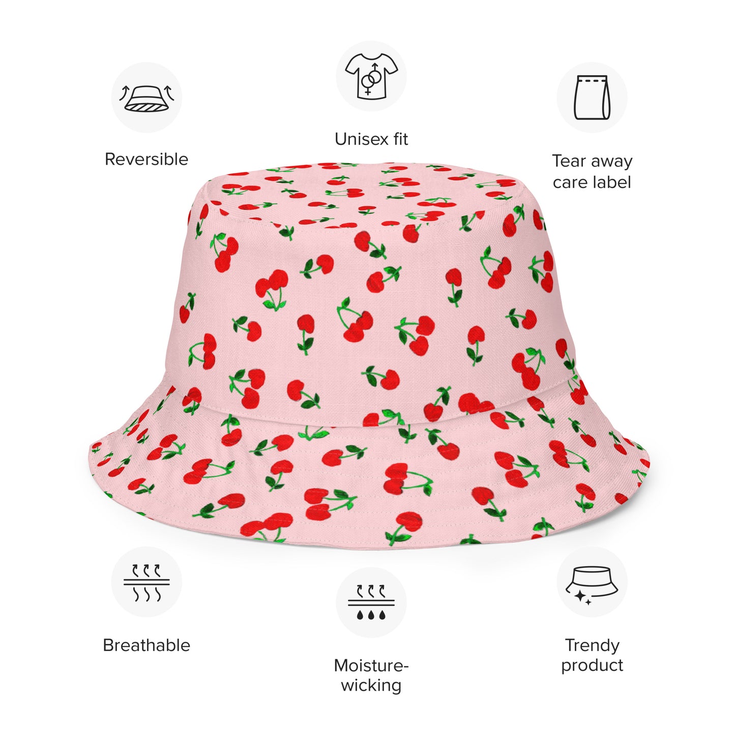 Printed Cherry Reversible Bucket Hat